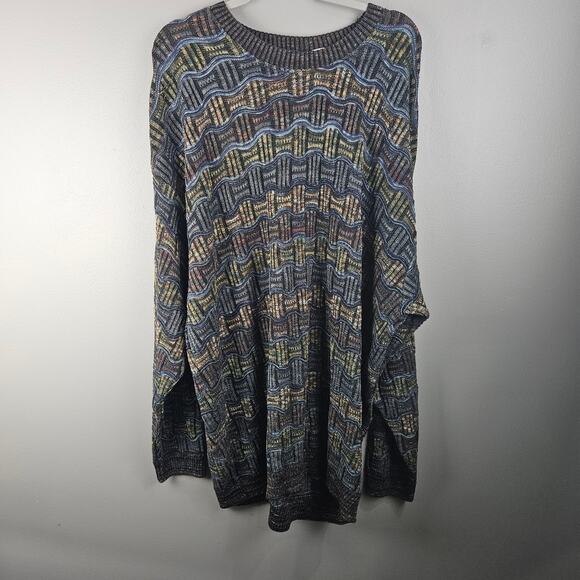 Tundra 3D Textured Vintage Crewneck Wavy Pattern Mens 3XL Tall Grandpa Sweater - Picture 1 of 7